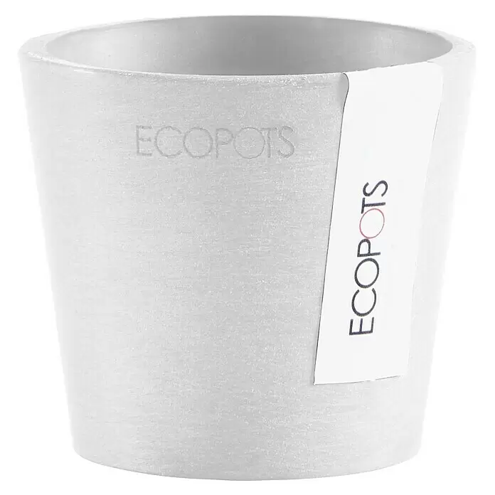 Ecopots Amsterdam Pflanztopf Mini - Außenmaß (Ø x H): 8 x 7 cm, Kunststoff, Weiß - Hellgrauer, runder ECOPOTS Blumentopf mit strukturierter Oberfläche.