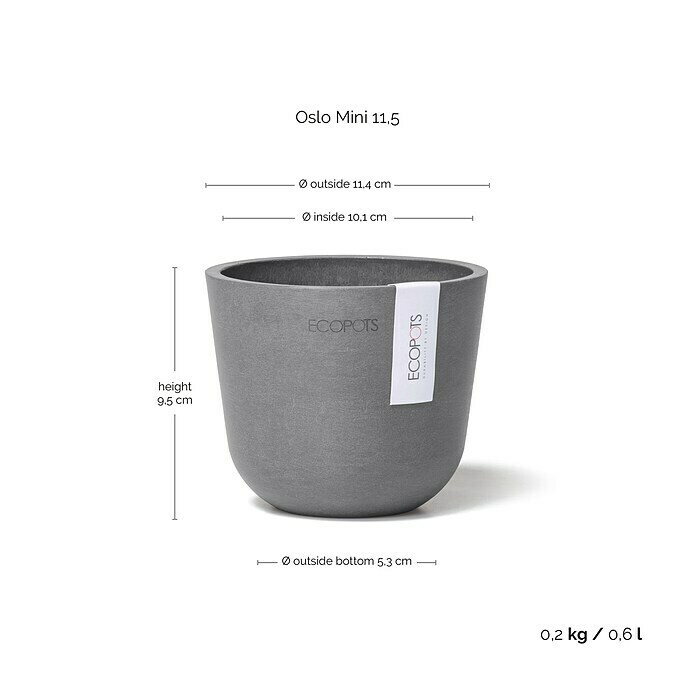 Ecopots Oslo Pflanztopf Mini (Außenmaß (Ø x H): 11,5 x 10 cm, Kunststoff, Grau) | BAUHAUS