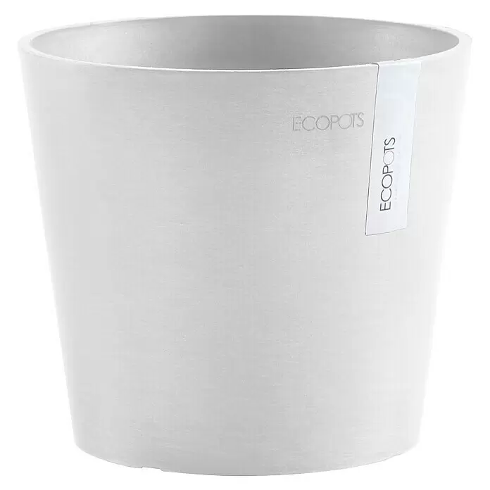 Ecopots Amsterdam Pflanztopf Mini - Außenmaß (Ø x H): 17 x 14,9 cm, Kunststoff, Weiß - Weißer, texturierter Pflanztopf mit "ECOPOTS"-Branding.
