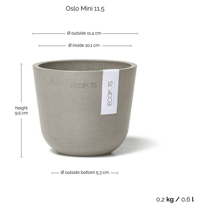 Ecopots Oslo Pflanztopf Mini (Außenmaß (Ø x H): 11,5 x 10 cm, Kunststoff, Braungrau) | BAUHAUS