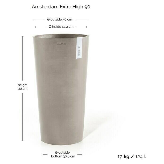 Ecopots Amsterdam Pflanzsäule rund High (Außenmaß (Ø x H): 49,8 x 91 cm, Kunststoff, Taupe) | BAUHAUS