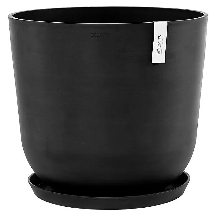 Ecopots Oslo Pflanztopf mit Wasserspeicher - Außenmaß (Ø x H): 55 x 48,5 cm, Kunststoff, Dunkelgrau - Dunkelgrauer, strukturierter Blumentopf mit passendem Untersetzer.