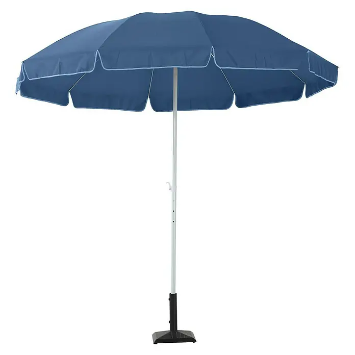 Sunfun Balkonschirm rund Provence II - Blau, Durchmesser Bespannung: 200 cm - Blauer Sonnenschirm mit weißem Rand und stabilem Standfuß für den Garten oder die Terrasse. Optimaler Sonnenschutz für heiße Tage.