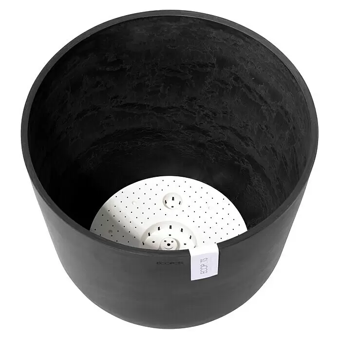 Ecopots Oslo Pflanztopf mit Wasserspeicher - Außenmaß (Ø x H): 45 x 39,4 cm, Kunststoff, Dunkelgrau - Dunkelgrauer strukturierter Pflanzkübel mit weißem perforiertem internen Drainagesystem.