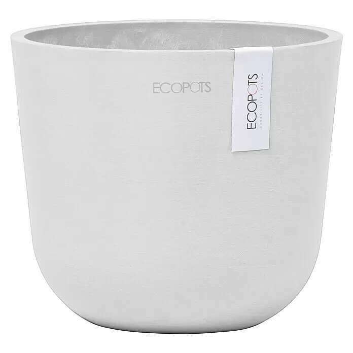 Ecopots Oslo Pflanztopf Mini - Außenmaß (Ø x H): 16 x 13,7 cm, Kunststoff, Weiß - Weißer Ecopots Blumentopf mit texturierter Oberfläche und Etikett, geeignet für Innen- oder Außenpflanzen.