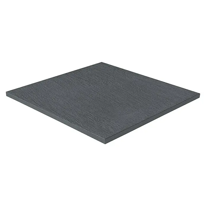 Terrassenfliese Slate Black - 60 x 60 x 2 cm, Schwarz, Matt - Graue quadratische Tischplatte mit subtiler Textur, ideal für moderne Inneneinrichtungen. Robust und stilvoll.