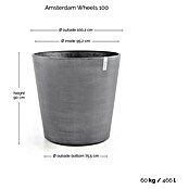 Ecopots Amsterdam Pflanzkübel rund Wheels (Außenmaß (Ø x H): 100,2 x 88,7 cm, Kunststoff, Grau, Ausstattung Pflanzgefäß: Rollen) | BAUHAUS