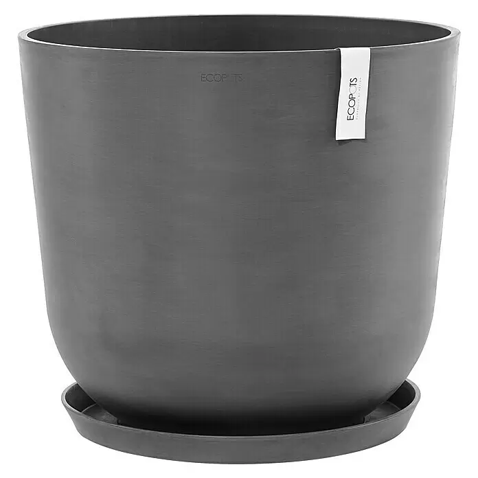 Ecopots Oslo Pflanztopf mit Wasserspeicher - Außenmaß (Ø x H): 55 x 48,5 cm, Kunststoff, Grau - Anthrazitfarbener Blumentopf mit passendem Untersetzer, aus strapazierfähigen, recycelten Materialien.