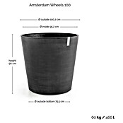 Ecopots Amsterdam Pflanzkübel rund Wheels (Außenmaß (Ø x H): 100,2 x 88,7 cm, Kunststoff, Dunkelgrau, Ausstattung Pflanzgefäß: Rollen) | BAUHAUS