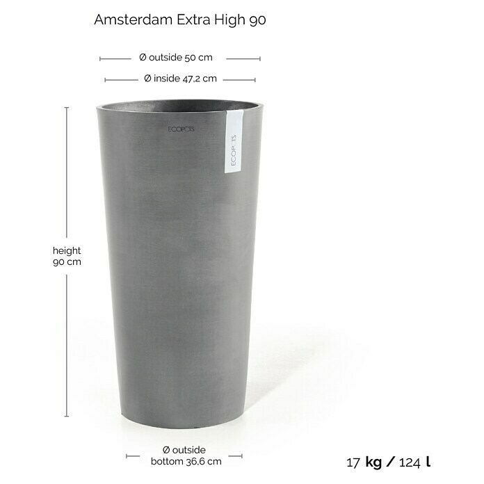 Ecopots Amsterdam Pflanzsäule rund High (Außenmaß (Ø x H): 49,8 x 91 cm, Kunststoff, Grau) | BAUHAUS