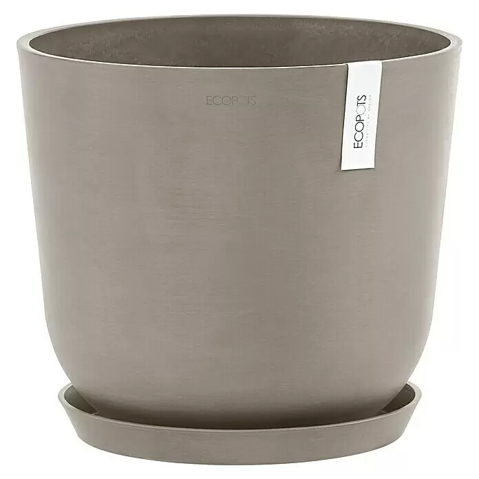 Ecopots Oslo Pflanztopf mit Wasserspeicher - Außenmaß (Ø x H): 35 x 40,5 cm, Kunststoff, Braungrau - Hellgrauer ECOPOTS Pflanzentopf mit passendem Untersetzer.