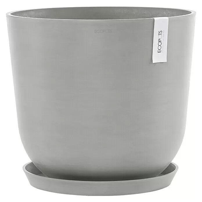 Ecopots Oslo Pflanztopf mit Wasserspeicher - Außenmaß (Ø x H): 45 x 39,4 cm, Kunststoff, Weißgrau - Hellgrauer, texturierter ECOPOTS Blumentopf mit passendem Untersetzer.