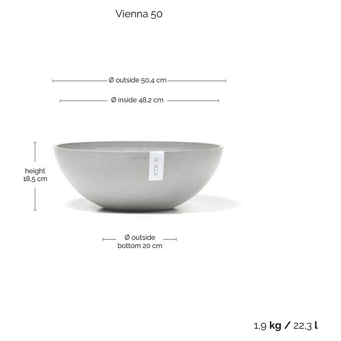 Ecopots Pflanzschale Vienna (Außenmaß (Ø x H): 50 x 18 cm, Weiß Grau) | BAUHAUS