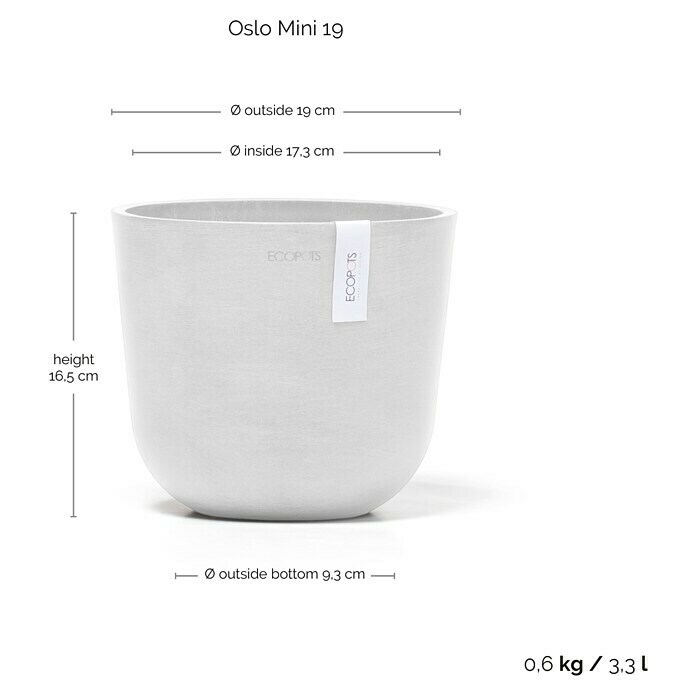 Ecopots Oslo Pflanztopf Mini (Außenmaß (Ø x H): 19 x 16,5 cm, Kunststoff, Weiß) | BAUHAUS