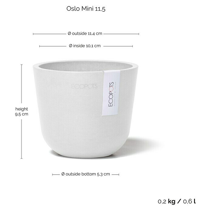 Ecopots Oslo Pflanztopf Mini (Außenmaß (Ø x H): 11,5 x 10 cm, Kunststoff, Weiß) | BAUHAUS