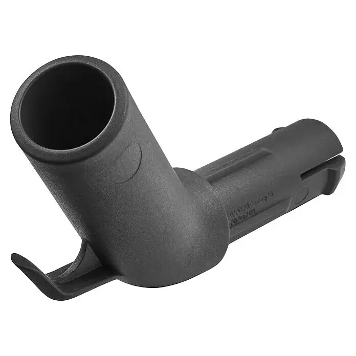 Gardena Combisystem Kleingeräte-Set - 4 -tlg. - Dunkelgraue Kunststoff-Winkeldüse mit zylindrischer Öffnung, Schlitzanschluss und kleinem Haken unten.
