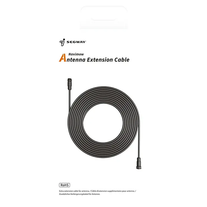 Segway Verlängerungskabel für Rasenmäher HA103 - Navimow i Serie & H Serie, Länge: 10 m - Abbildung einer Segway Navimow Antennenverlängerung in der Verpackung, zusammengerollt für einfache Handhabung und Lagerung.