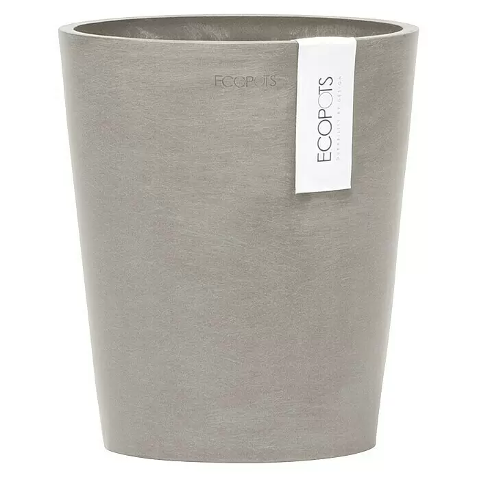 Ecopots Orchideentopf Morinda - Außenmaß (Ø x H): 17,1 x 19,5 cm, Kunststoff, Braungrau - Hellgrauer, strukturierter Pflanztopf mit dezentem ECOPOTS-Logo.