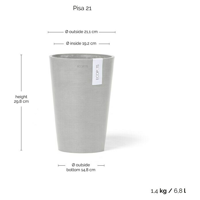 Ecopots Vase Pisa (Ø x H: 21,1 x 29,8 cm, Kunststoff, Weißgrau) | BAUHAUS