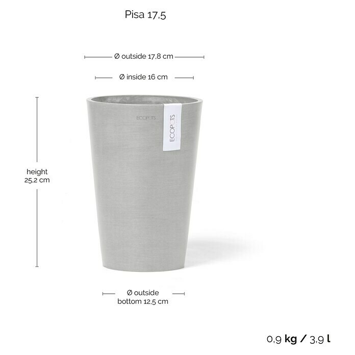 Ecopots Vase Pisa (Ø x H: 17,8 x 25,2 cm, Kunststoff, Weißgrau) | BAUHAUS