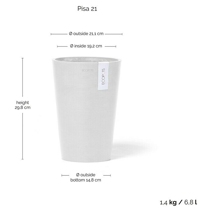 Ecopots Vase Pisa (Ø x H: 21,1 x 29,8 cm, Kunststoff, Weiß) | BAUHAUS