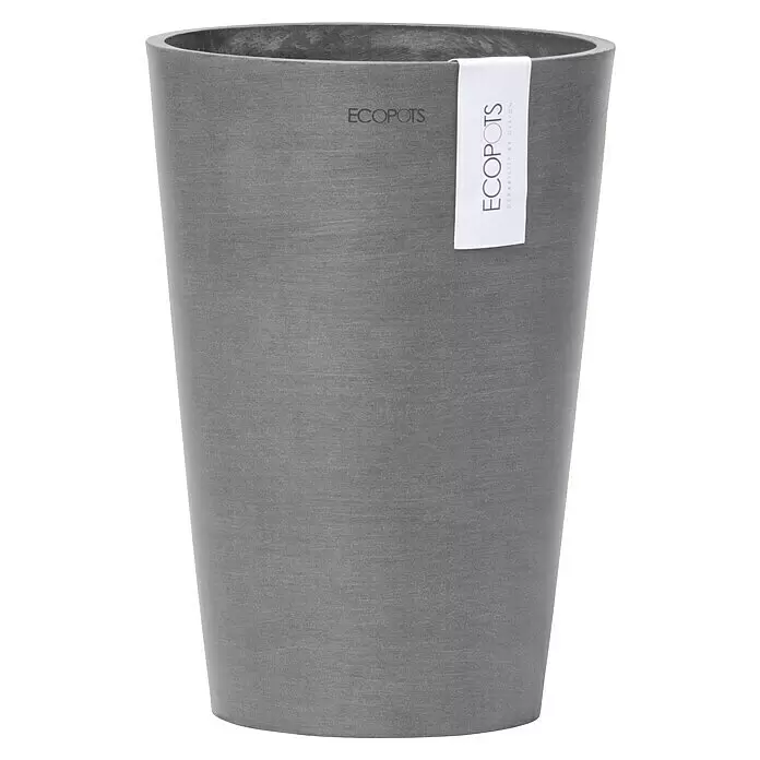 Ecopots Vase Pisa - Ø x H: 17,8 x 25,2 cm, Kunststoff, Grau - Grauer, strukturierter ECOPOTS Pflanztopf mit Etikett.