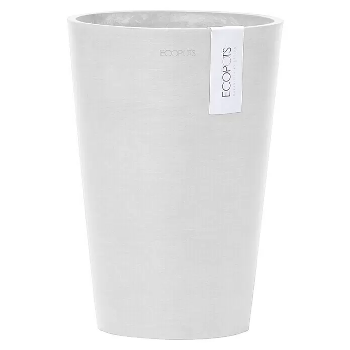 Ecopots Vase Pisa - Ø x H: 17,8 x 25,2 cm, Kunststoff, Weiß - Strukturierter hellgrauer Blumentopf mit ECOPOTS Etikett.