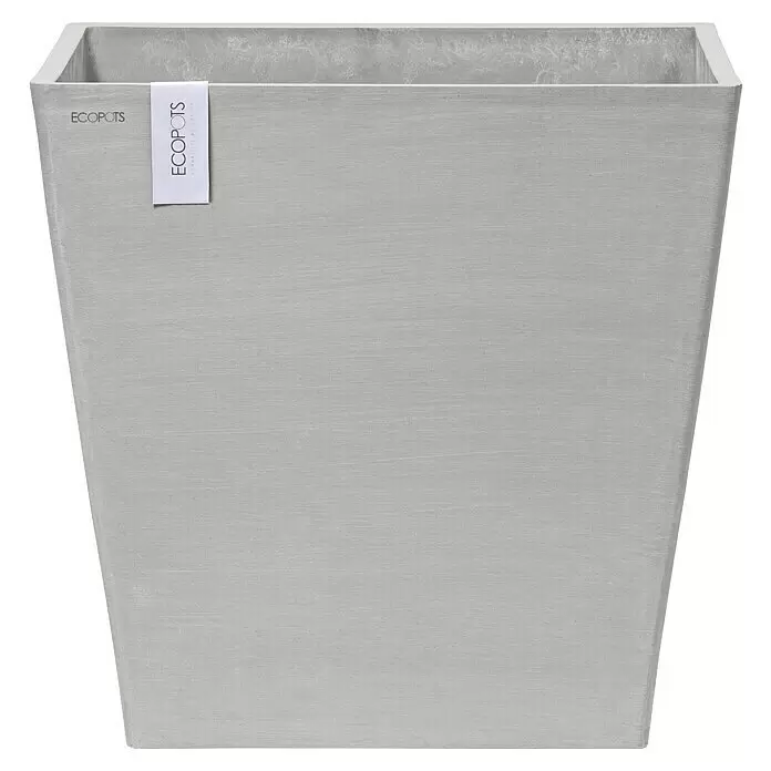 Ecopots Rotterdam Pflanzkasten mit Rollen - Außenmaß (L x B x H): 50,2 x 50,2 x 49,5 cm, Kunststoff, Weißgrau - Hellgrauer, quadratischer ECOPOTS Pflanzkübel mit steinartiger Textur.