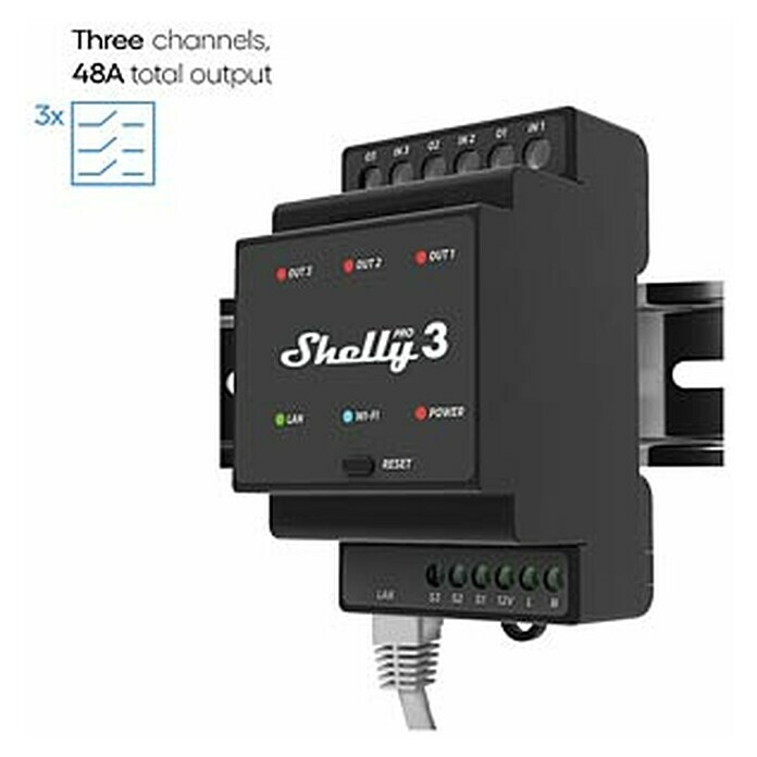 Shelly Relais-Modul Pro 3 (110 V - 240 V, 16 A - 48 A) | BAUHAUS