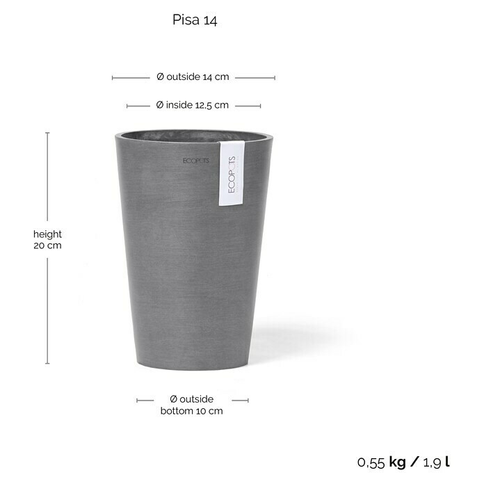 Ecopots Vase Pisa (Ø x H: 14 x 20 cm, Kunststoff, Grau) | BAUHAUS