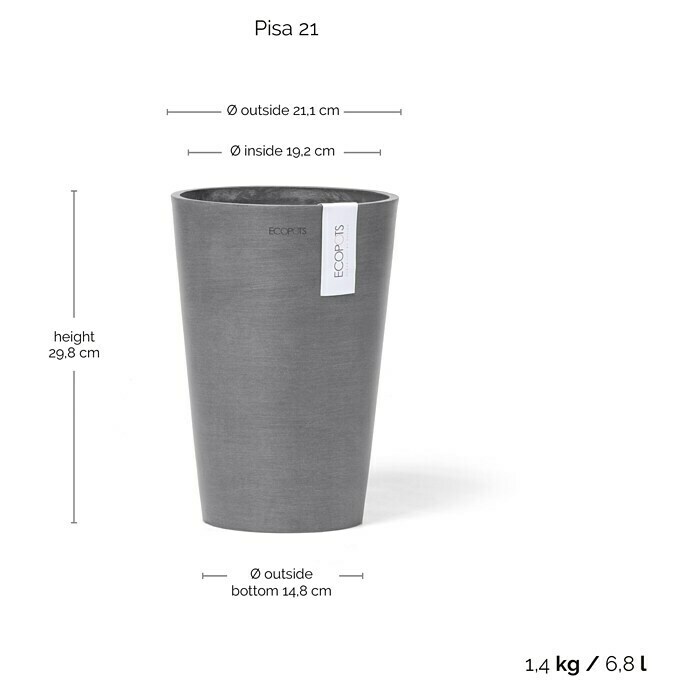 Ecopots Vase Pisa (Ø x H: 21,1 x 29,8 cm, Kunststoff, Grau) | BAUHAUS