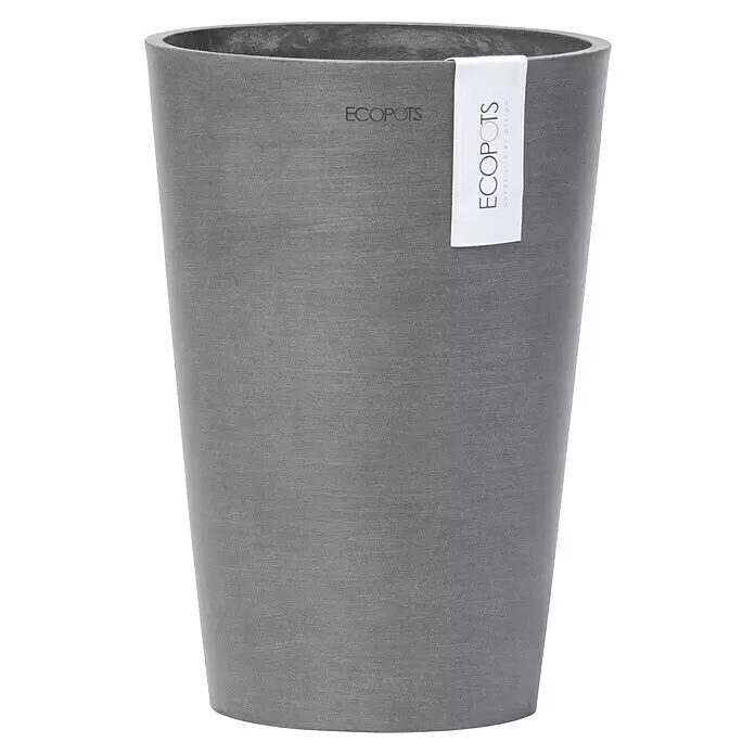 Ecopots Vase Pisa - Ø x H: 21,1 x 29,8 cm, Kunststoff, Grau - Hoher, grauer Pflanzkübel mit subtiler Textur und Ecopots Markenetikett.