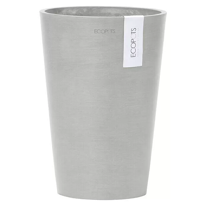 Ecopots Vase Pisa - Ø x H: 21,1 x 29,8 cm, Kunststoff, Weißgrau - Hoher hellgrauer ECOPOTS Pflanztopf mit Betonoptik.