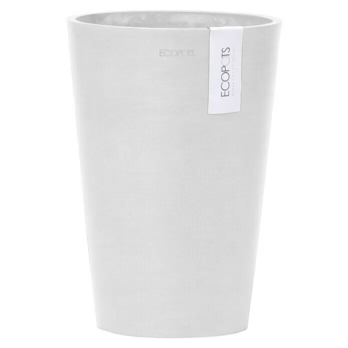 Ecopots Vase Pisa - Ø x H: 21,1 x 29,8 cm, Kunststoff, Weiß - Hoher weißer, strukturierter ECOPOTS Pflanzentopf mit Etikett.