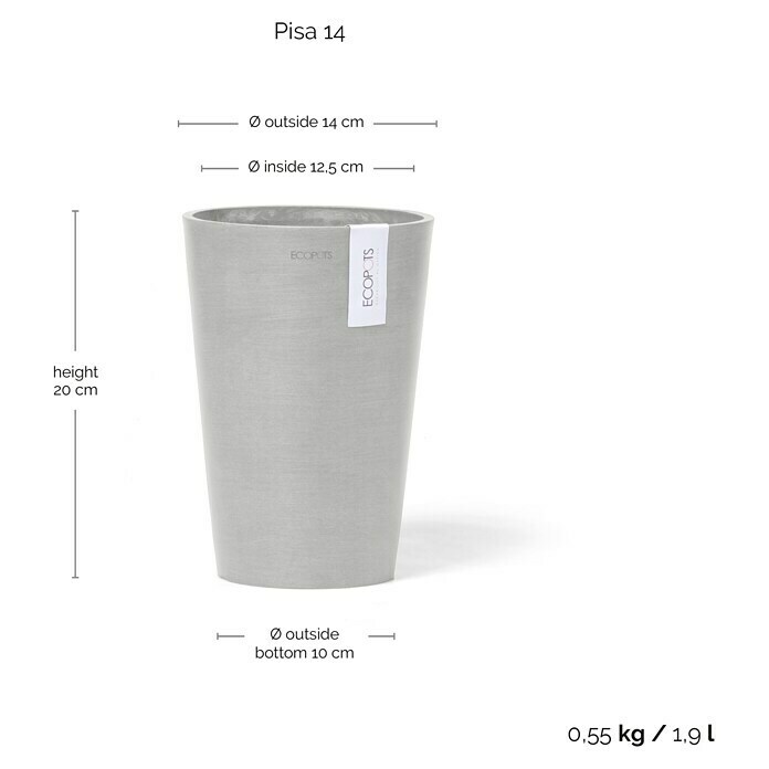 Ecopots Vase Pisa (Ø x H: 14 x 20 cm, Kunststoff, Weißgrau) | BAUHAUS