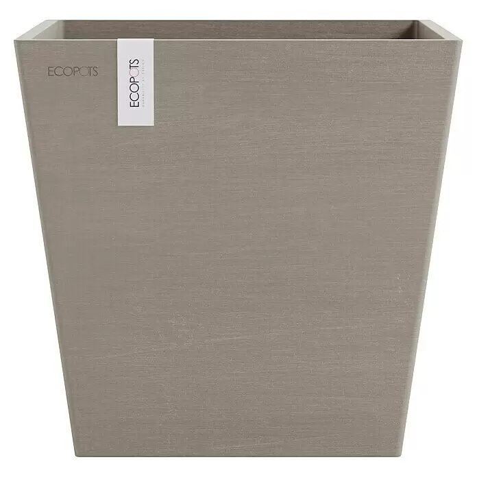 Ecopots Rotterdam Pflanzkasten mit Wasserspeicher - Außenmaß (L x B x H): 25 x 25 x 24,6 cm, Kunststoff, Braungrau - Hellgrauer, quadratischer ECOPOTS Pflanztopf mit texturierter Oberfläche.