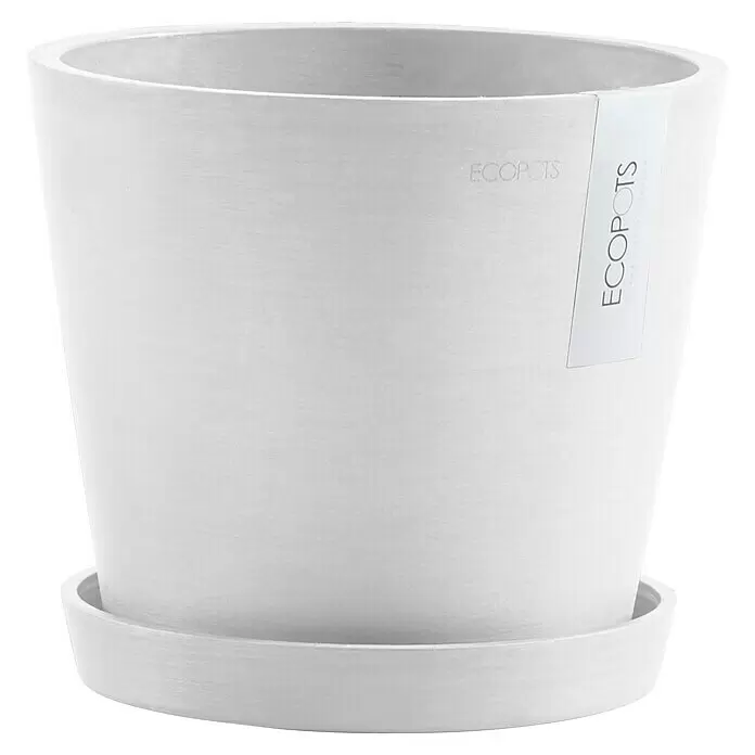 Ecopots Amsterdam Pflanztopf - Außenmaß (Ø x H): 20 x 17,1 cm, Kunststoff, Weiß - Hellgrauer ECOPOTS Blumentopf mit passendem Untersetzer.
