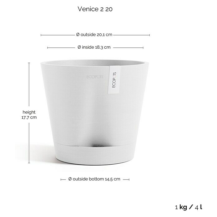 Ecopots Pflanztopf Venice 2 (Außenmaß (Ø x H): 20 x 17,5 cm, Kunststoff, Weiß) | BAUHAUS