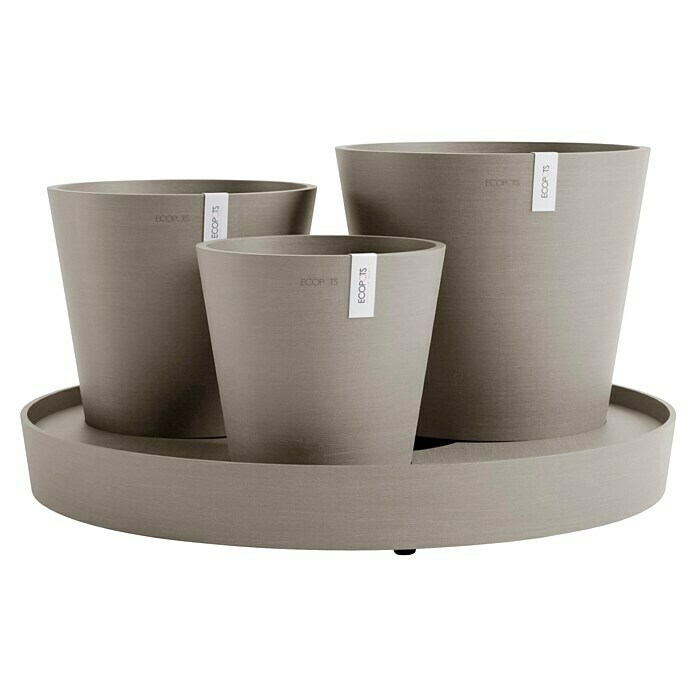 Ecopots Pflanztopf Dubai (Außenmaß (Ø x H): 56,6 x 30 cm, Kunststoff, Braungrau, 3 Stk.) | BAUHAUS