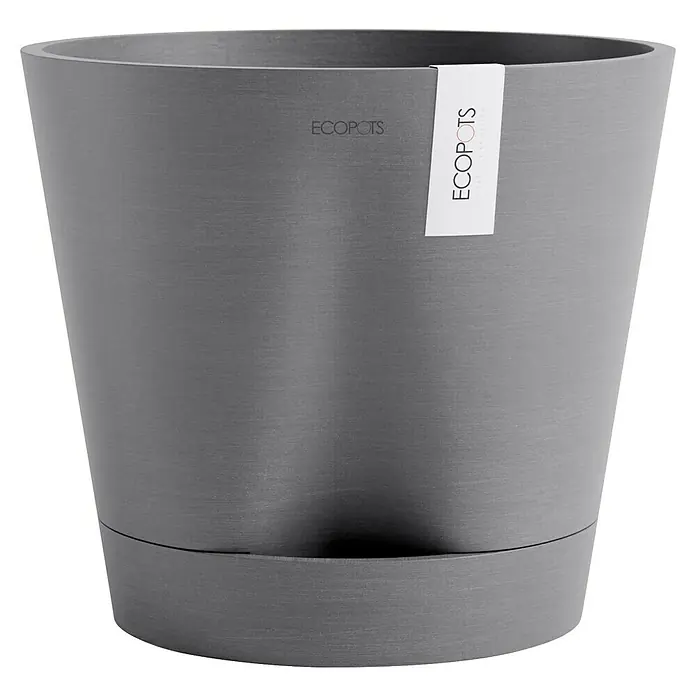 Ecopots Pflanztopf Venice 2 - Außenmaß (Ø x H): 30 x 27,5 cm, Kunststoff, Grau - Grauer "Ecopots" Pflanztopf mit abgerundeter Form und dezentem Logoaufdruck, ideal für Zimmer- und Gartenpflanzen.