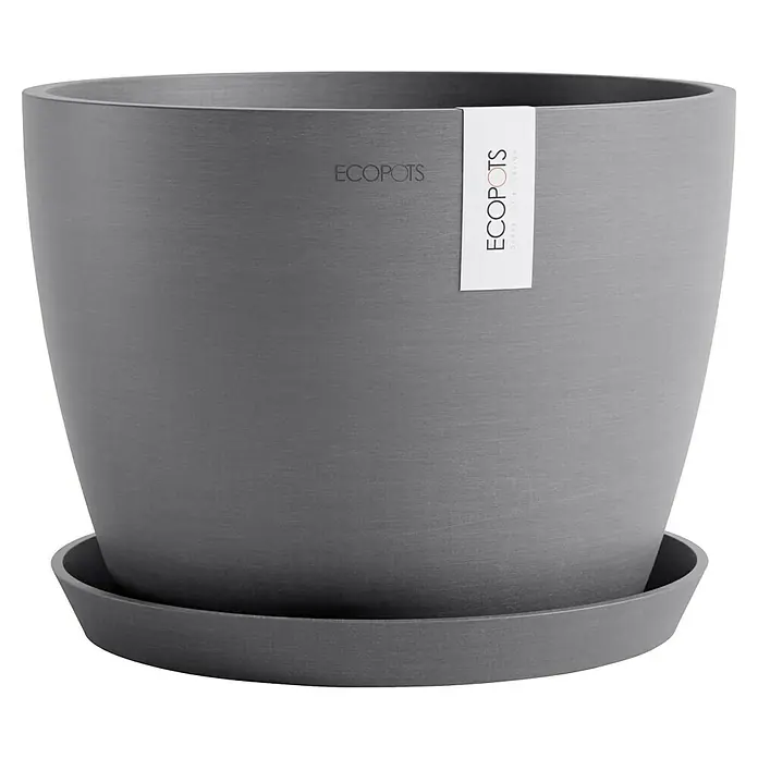 Ecopots Pflanztopf Stockholm - Außenmaß (Ø x H): 31 x 23,5 cm, Kunststoff, Grau - Grauer ECOPOTS-Blumentopf mit passender Untertasse. Perfekt für Pflanzen im Innen- und Außenbereich und stilvolles Design.