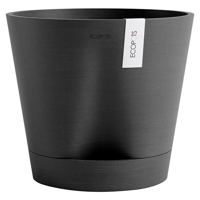 Ecopots Pflanztopf Venice 2 - Außenmaß (Ø x H): 30 x 27,5 cm, Kunststoff, Dunkelgrau - Schwarzer EcoPots Pflanztopf mit Untersetzer. Der Pflanztopf ist modern und stilvoll, ideal für Innen- und Außenbereich.