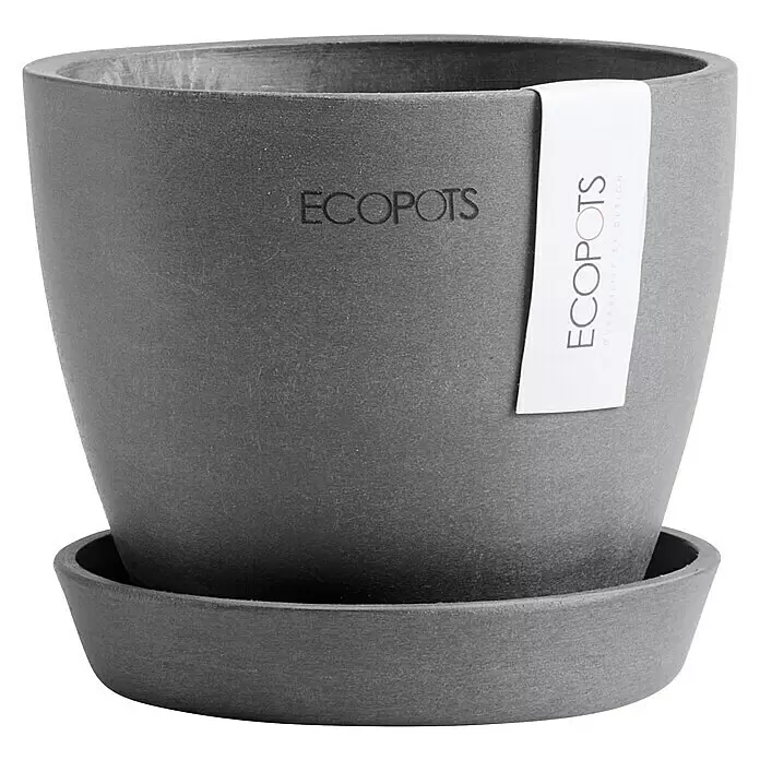 Ecopots Pflanztopf Antwerpen Mini - Außenmaß (Ø x H): 11,5 x 10,1 cm, Kunststoff, Grau - Strukturierter grauer Ecopots Blumentopf mit passendem Untersetzer.