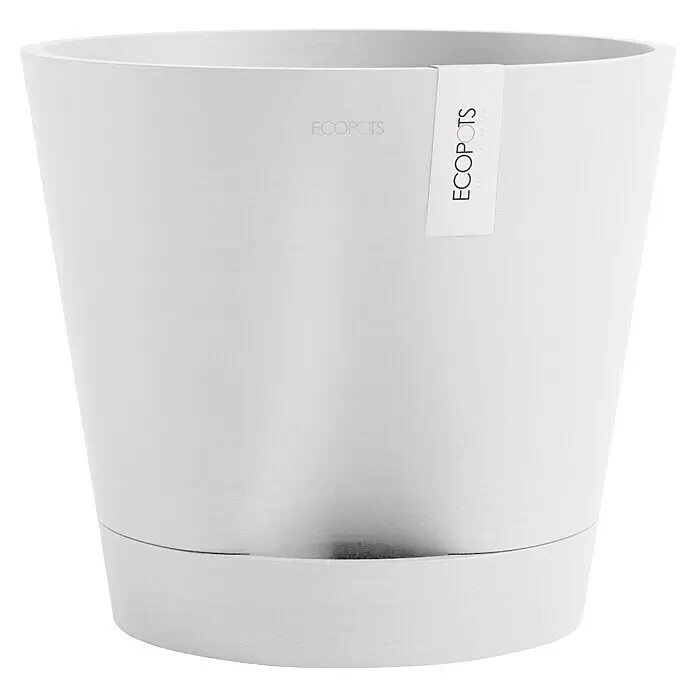 Ecopots Pflanztopf Venice 2 - Außenmaß (Ø x H): 30 x 27,5 cm, Kunststoff, Weiß - Weißer ECOPOTS Pflanzentopf mit passender Untertasse. Mit gebürsteter Textur und Markenlogo.