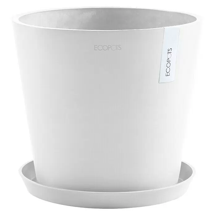 Ecopots Amsterdam Pflanztopf - Außenmaß (Ø x H): 40 x 34,5 cm, Kunststoff, Weiß - Weißer Blumentopf mit passendem Untersetzer für Pflanzen.