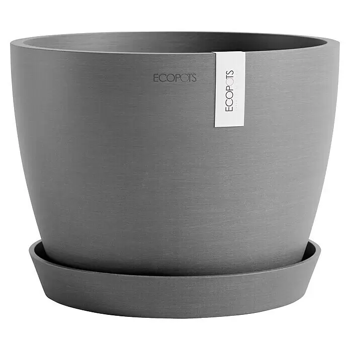 Ecopots Pflanztopf Stockholm - Außenmaß (Ø x H): 23,3 x 17,7 cm, Kunststoff, Grau - Strukturierter grauer ECOPOTS Blumentopf mit passendem Untersetzer.