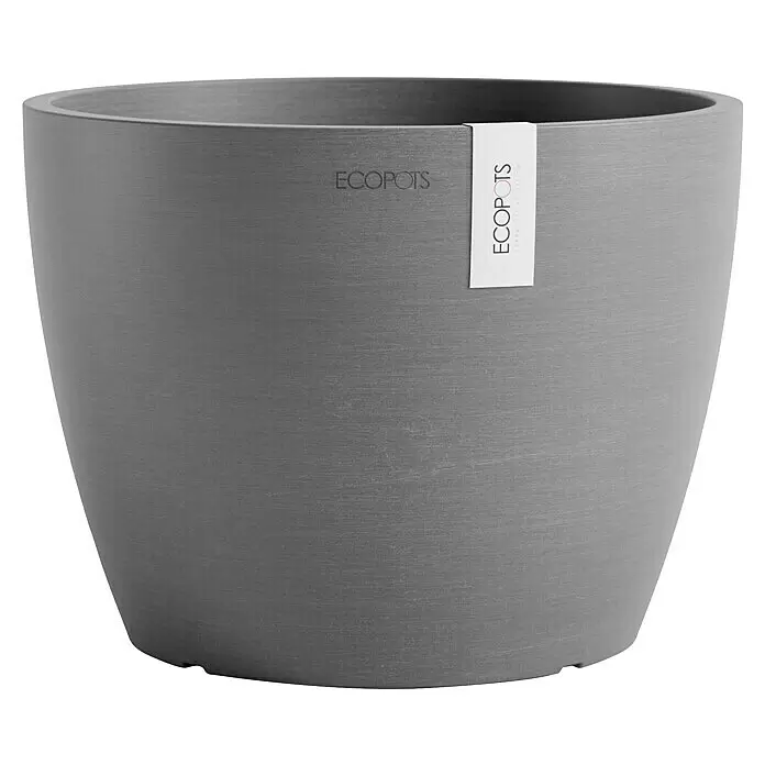 Ecopots Pflanztopf Stockholm - Außenmaß (Ø x H): 23,3 x 17,7 cm, Kunststoff, Grau - Runder, grauer ECOPOTS Blumentopf mit matter, texturierter Oberfläche.