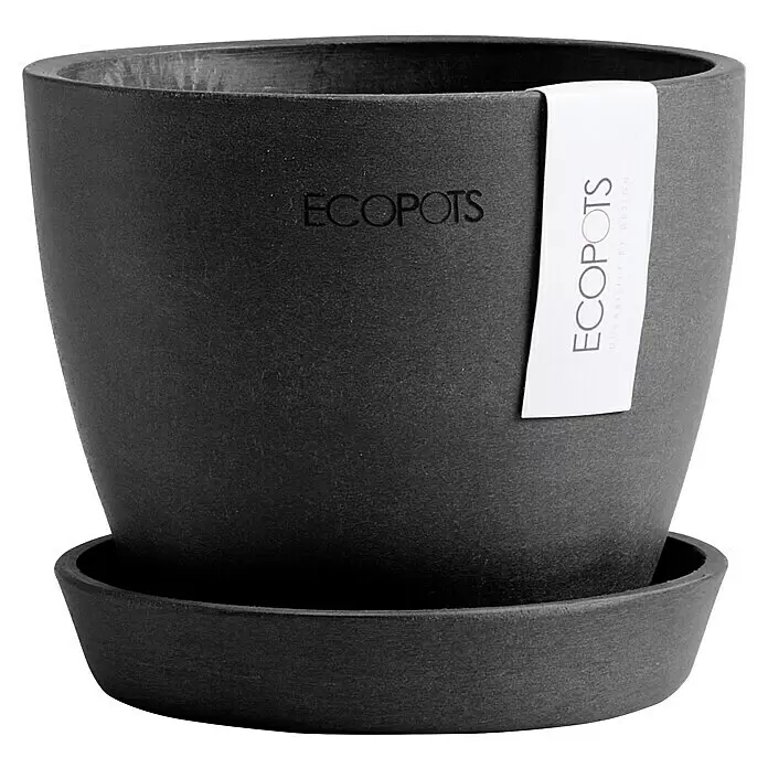 Ecopots Pflanztopf Antwerpen Mini - Außenmaß (Ø x H): 11,5 x 10,1 cm, Kunststoff, Dunkelgrau - Dunkelgrauer ECOPOTS Pflanztopf mit Untersetzer, strukturierte Oberfläche.