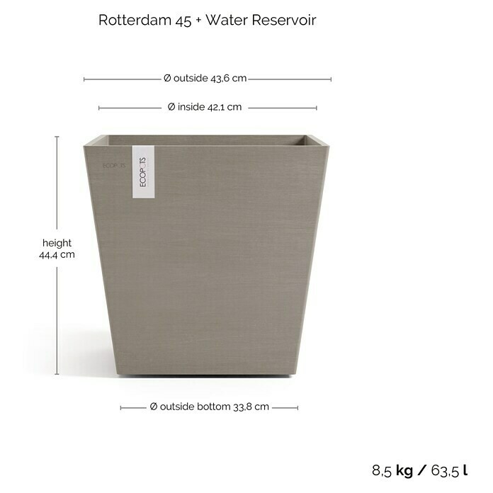 Ecopots Rotterdam Pflanzkasten mit Wasserspeicher (Außenmaß (L x B x H): 45,4 x 45,4 x 44 cm, Kunststoff, Braungrau) | BAUHAUS