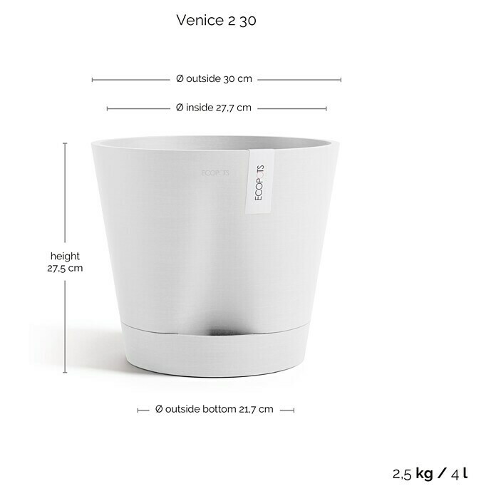 Ecopots Pflanztopf Venice 2 (Außenmaß (Ø x H): 30 x 26,3 cm, Kunststoff, Weiß) | BAUHAUS